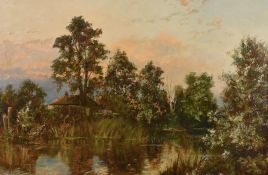 Edwin Henry Eugene Fletcher (1857-1945) British, A river landscape at dusk, oil on canvas, signed,