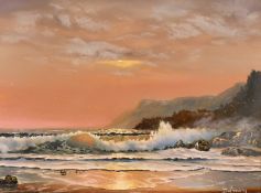 Delmary Dennis, A Hawaii shore scene at sunset, oil on board, signed and with inscription and date
