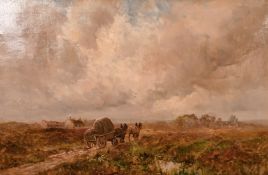 John Falconer Slater (1857-1937) British, Horses and a cart on a heathland pathway under changing