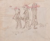 Laurence Stephen Lowry (1887-1976), A study of three figures, crayon, signed and dated 1966, 9