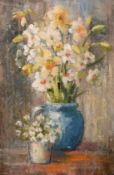 Mid-20th Century British Impressionist School, A still life study of mixed flowers, oil on canvas,