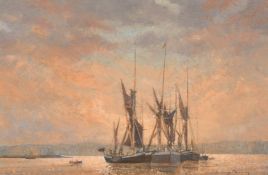 Anthony Fleming (b.1936) 'Morning Light' Thames Barges, oil on canvas, signed 12