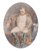 A seated portrait of Napoleon, oval in a gilt frame, 3