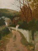 H E Lewis, 20th Century, 'Sussex Landscape', oil on board, signed with initials and with label