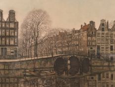 Franz Everbag (1877-1947) A bridge over a canal in Amsterdam, an etching, aquatint, signed and