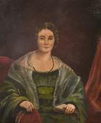 19th Century School, Portrait of a seated lady holding a book, oil on canvas, 12