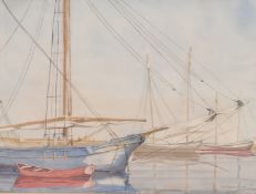 Sam Barclay (20th Century) A study of moored sailboats, watercolour, signed and dated '50, 14