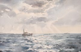Ashton Cannell (1927-1994) Fishing boats on open water, watercolour, signed, 9.25