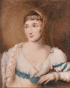 A very good miniature of a Young Lady in an enamel frame, 3.25