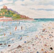 Simeon Stafford (b. 1956) British, 'St. Ives', A view of the beach and headland, oil on canvas,