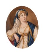 An oval portrait of a Lady in Turkish costume (warped) 3.5