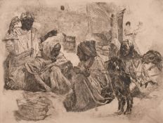 Erich Wolfsfield (1885-1956) German, A North African scene of figures on a street, etching, signed