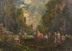 Circle of Adolphe Monticelli, 'Fetes Galantes' Figures conversing in a garden, oil on canvas, 10