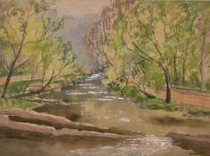 Unsigned, A stream, watercolour, 10.5 x 14.5