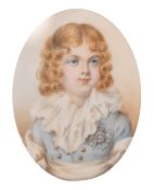 A good oval portrait of a Young Boy in a gilt and enamel frame, 2.75