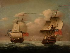 Circle of Peter Monamy, A pair of maritime scenes of Man-O-War with other shipping, oil on canvas,