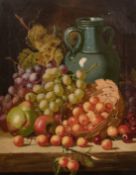 Charles Thomas Bale (19th Century) British, A still life study of fruit and vines on a ledge, oil on