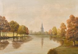 Attributed David Mead (1906-1986) British, 'The Thames', oil on canvas, inscribed verso, 16