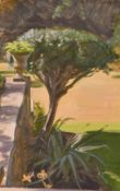 Stephen Rose (b. 1960), A study of plants in a formal garden, oil on panel, signed, 12