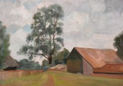 Charles Stokoe, A scene of a farm building in open countryside, oil on panel, 11