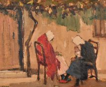 William Ludlow (Mid-20th Century) British, 'The Red Cloak', oil on board, signed and with label