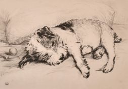 Lucy Dawson (1875-1954) British, Sleeping puppy 'Played Out', etching, signed in pencil, 7
