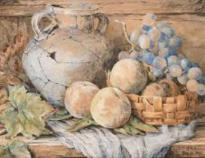 Eleanor Anne Ormerod (1828-1901), British, A still life study of fruit and an urn, watercolour,