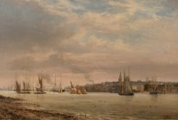 Auguste Ballin (1842-1885) French, Shipping on a River, oil on Canvas, signed and dated '2