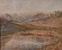 20th Russian School, An Impressionist landscape with fields and mountains, oil on board, 9