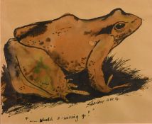 20th Century School, circa 1974, 'Would a wooing go' a study of a frog, ink and watercolour,