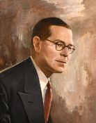 Mid-20th Century, A head and shoulders portrait of a man wearing glasses, oil on canvas, 20