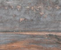Impressionist style, Beach scene with figures at low tide, oil on board, indistinctly signed, 15