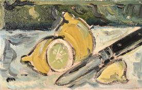 Circle of Henri Matisse, A still life study of lemons and a knife, oil on panel, signed with