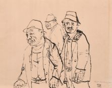 Krsto Hegedusic (1901-1975) Study of three men, pen and ink, signed and dated 1933, 17
