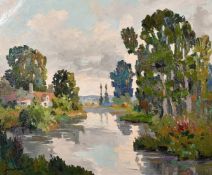 Andre Jourcin (1905-1974) French, A tree lined river landscape, oil on canvas, signed, 18