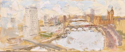 Richard Colson (b. 1955) British, Thames Panorama III, Westminster and the Thames, oil on canvas,