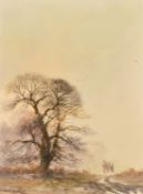 Alwyn Crawshaw (b.1934) British, Figures and horse on a country path in winter, oil on canvas,