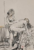 Tom Coates, 'The Bathers', A study of two figures washing, charcoal and chalk, signed with monogram,