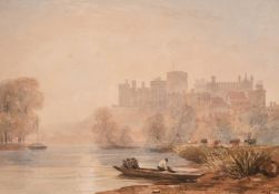 David Cox Junior (1809-1885) British, Windsor Castle from the Thames with cattle grazing nearby,