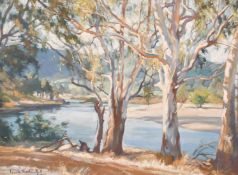 Evelyn Pamela Thalben-Ball (1927-2012) British/Australian, A view of a river through trees, oil on