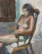 20th Century School, A study of a sleeping female nude, oil on board, 14