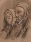 Continental School 19th Century, A couple in a church, charcoal and white, 12