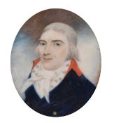 18th/19th Century, A miniature portrait of a gentleman, watercolour, in a ribbon tied gilt metal