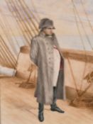 A portrait of Napoleon standing on board ship in a gilt frame, 3.5