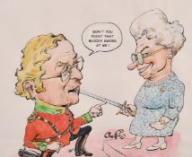Charles Griffin (b.1946) An original cartoon, a scene of Michael Caine being knighted by the