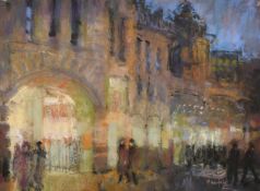 Debra Manifold (1961-2002) British, A busy street view at night, pastel, signed, 15