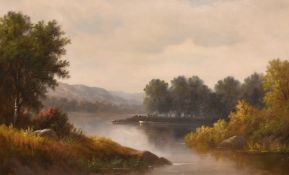 HFR? (1887?) 'Lake scene with Cattle', oil on canvas, initialed HRF, 22.25