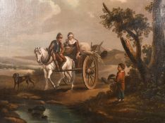 Karel Frans Philippeau (1825-1897) Dutch, Figures on a horse and cart on a country path, oil on