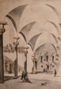 Print of an Old Master drawing, 'Figures in Venetian Cloisters' 19