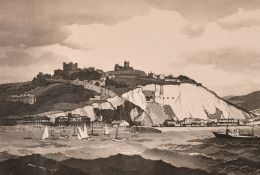 Norman Janes (1892-1980) British, Shipping off a harbour, aquatint, signed in pencil, 11.25